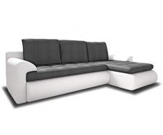 Ecksofa Santi II mit schmutzabweisender Stoff - Couchgarnitur mit Schlaffunktion und Bettkasten, Couch, Polsterecke, Schlafsofa, Sofagarnitur (Weiß + Grau (Madryt 120 + Trinity 14), Ecksofa Rechts)