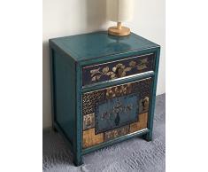 OPIUM OUTLET Nachtkästchen Nachttisch Nachtkommode Nachtschrank Nachtkonsole blau Vintage Shabby-chic antik