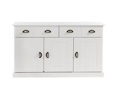 IDIMEX Anrichte Kommode Apothekerschrank Apothekerkommode Sideboard Paris mit 2 Schubladen 3 Türen, Kiefer massiv, weiß lackiert