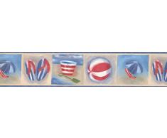 Chesapeake Blau weiß rotes Strand Flip-flops Ball Chair Regenschirm Kinder Eimer und Schaufel Beige Tapetenrand Retro-Design, Roll-15 x 5