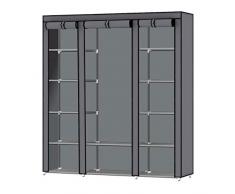 Intirilife Faltschrank 150x175x45 cm in ASCH GRAU - mit Reißverschluss Stoffschrank Kleiderschrank mit Kleiderstange, Fächern und Seitentasche - Camping Steckschrank Textil Garderobe