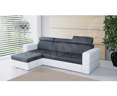 Elegantes Eckcouch Jazz mit einstellbare Kopfsütze, Polsterecke mit Bettkasten und Schlaffunktion, Design Ecksofa mit Bettfunktion, Bettsofa, Funktionssofa L-Form (Ecksofa Links, Soft 017 + Inari 96)