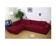 ele ELEOPTION Sofa Überwürfe elastische Stretch Sofa Bezug 2er Set 3 Sitzer für L Form Sofa inkl. 2 Stücke Kissenbezug (Weinrot)