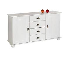 IDIMEX Apothekerkommode Anrichte Colmar, Flur Kommode Sideboard im Landhausstil mit 4 Schubkasten und 2 Türen, Kiefer massiv, weiß lackiert