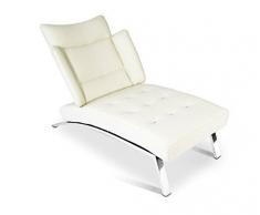 NEUERRAUM Bauhaus Daybed Chaiselongue Lounge-Sessel Relax Liege Couch Sofa Echtleder, Fuß Edelstahl poliert. Abbildung in Leder Rein-Weiß