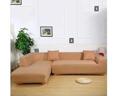 ele ELEOPTION Sofa Überwürfe elastische Stretch Sofa Bezug 2er Set 3 Sitzer für L Form Sofa inkl. 2 Stücke Kissenbezug (Khaki)