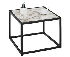 Beistelltisch INGOLF, quadratischer Wohnzimmertisch Sofatisch, Metallgestell in schwarz, Tischplatte MDF mit weißem Marmor Design