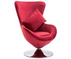 vidaXL Drehstuhl in Ei-Form mit Kissen Sessel Drehsessel Loungesessel Stuhl Fernsehsessel Relaxsessel Polstersessel Schalensessel Eiersessel Rot Samt