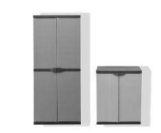 Set: Hoher + Mittlerer Kunststoffschrank mit spritzwassergeschützter Deckel- & Bodenplatte sowie verschiedenen Einlegeböden - extra stabil, leichter Aufbau, optimal für Innen & Außen
