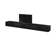 E-Com TV Möbel Lowboard Schrank Ständer Boston Korpus Schwarz/Front schwarz Hochglanz 300 cm