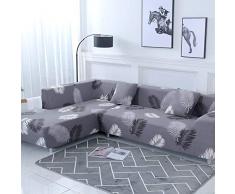 ele ELEOPTION Sofa Überwürfe elastische Stretch Sofa Bezug 2er Set 3 Sitzer für L Form Sofa inkl. 2 Stücke Kissenbezug (Schwarz Feder)