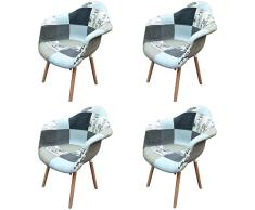 N/A 4er Set Patchwork-Sessel mit Rückenlehne Weiches Kissen Moderne Leinenstühle für Wohnzimmer, Esszimmer, Schlafzimmer (Grau)
