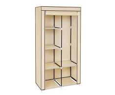 SONGMICS Kleiderschrank, Faltschrank mit 2 Kleiderstange (belastbar bis 25 kg) 7 Montagearten, 88 x 45 x 170 cm Ideal für Wohnzimmer, Schlafzimmer, Garage, Keller, Beige RYG84M