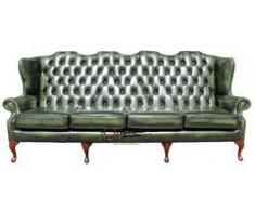 Chesterfield 4-Sitzer-Queen Anne Hohe Rückenlehne Wing Sofa UK Hergestellt Antik Grün