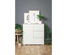 lifestyle4living Kommode, Sideboard, Anrichte, Highboard, Schrank, Flurkommode, Schlafzimmerkommode, weiß, Weiss, matt, 1-türig, 3 Schubkästen, Maße: ca. 80/80/40 cm