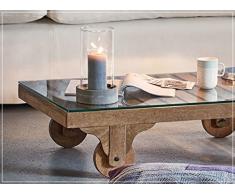 Couchtisch auf Rollen Massivholz Glasplatte
