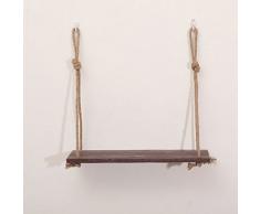 VORCOOL Holz Regal Wandregal mit Seil Hängeregal Schweberegale für Blumentopf Bilderrahmen Bücher (Dunkelbraun)