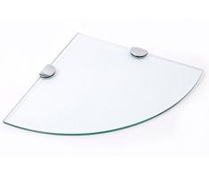 Eckregal aus gehärtetem Glas für Bad, Schlafzimmer, Büro, mit verchromten Regelstützen, 300 mm, Glasdicke: ca. 6 mm
