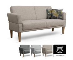 Cavadore 3-Sitzer Sofa Femarn mit Federkern / Küchensofa für Esszimmer oder Küche / 190 x 98 x 81 / Strukturstoff Natur (Beige/Weiß)