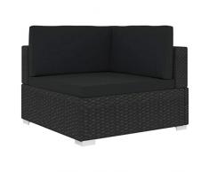 vidaXL Ecksofa mit Auflagen 1 STK. Gartensofa Gartenmöbel Sofa Lounge Rattanmöbel Ecksessel Rattansofa Poly Rattan Schwarz Stahlrahmen 70x70x52,5cm