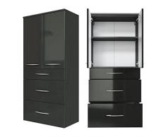 Komplett Badmöbel Set in Hochglanz grau, 120cm Waschtisch mit 2 Schubkästen & 2 Türen, Spiegelschrank mit 2 LED-Leuchten, Schalter & Steckdose, Midischrank, Unterschrank, Hängeschrank & Highboard