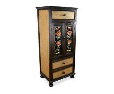 livasia Asiatischer Schrank, Kommode aus Holz und Rattan mit Schnitzereien, Rattanschrank (Nr.7)