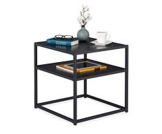 Relaxdays Beistelltisch schwarz, quadratischer Couchtisch, Metall & MDF, modernes Design, Wohnzimmer, 50x50x50cm, black