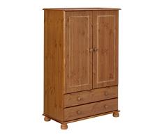 Steens Richmond Kleiderschrank/ Wäscheschrank, 2 Türen, 2 Schubladen, 88 x 137 x 46 cm (B/H/T), Kiefer massiv, gelaugt lackiert