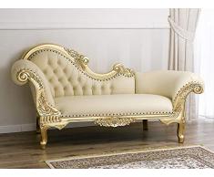 SIMONE GUARRACINO LUXURY DESIGN Recamiere Joana Französischer Barock Stil Chaiselongue-Sofa Blattgold Kunstleder Champagner Crystal Sw Knöpfe