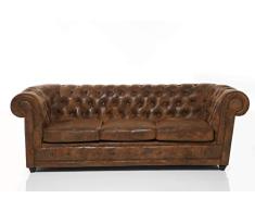 Kare Design Sofa Oxford 3-Sitzer Vintage Econo, Sitzmöbel in Echtleder Optik, robuste Couch im Kolonialstil, Vintage Sofa,(H/B/T) 76x220x92cm