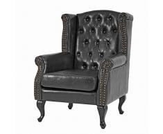 Mendler Sessel Relaxsessel Clubsessel Ohrensessel Chesterfield Kunstleder ~ schwarz ohne Ottomane