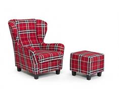 Collection AB Chris Ohrensessel mit Hocker, Stoff, Rot, 90 x 92 x 101 cm