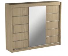 Kryspol Schwebetürenschrank Verona 2-250cm mit Spiegel Kleiderschrank mit Kleiderstange und Einlegeboden Schlafzimmer- Wohnzimmerschrank Schiebetüren Modern Design (Sonoma)