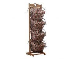 REGAL Ablagekorb Aufbewahrungskörbe, 4-Tiers-Haltegurte, einreihiger Ausstellungsstand, Abnehmbarer Holzrahmen-Rattan-Bücherregal (Color : Brown)
