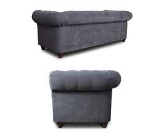 Sofa Chesterfield Asti 3-Sitzer, Couch 3-er, Glamour Design, Couchgarnitur, Sofagarnitur, Holzfüße, Polstersofa - Wohnzimmer (Graphit (Capri 16))