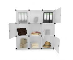 VENKON - Stufenregal Steckschrank Stoffschrank Frei Gestaltbares DYI Regalsystem: 9-Modulfächer mit Türen, satiniert-transparentes Steckregal