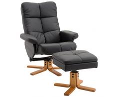 HOMCOM Relaxsessel Fernsehsessel Sessel mit Hocker Liegefunktion Holzgestell Schwarz 80 x 86 x 99cm