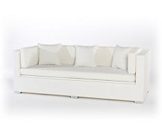 OUTFLEXX 3-Sitzer Sofa aus widerstandsfähigem Polyrattan in weiß mit Kissenboxfunktion inkl. Kissen-Polster, 210 x 85 x 70 cm, Lounge Sofa Gartencouch für 3 Personen, wetterfest, stabil, rostfrei