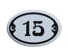 Nummer 15 mini Emaille Schild Jugendstil ca. 4,2 x 6,2 cm Türschild Zimmer Schublade Schrank Kommode Emailschild oval weiß