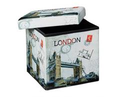 Relaxdays Faltbarer Sitzhocker 38 cm stabiler Sitzwürfel mit trendigen Motiven als praktische Fußablage als Sitzwürfel mit bedrucktem Kunstleder als Aufbewahrungsbox mit Stauraum und Deckel, London