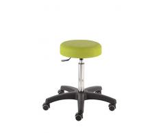 Rollhocker, Drehhocker, Arbeitshocker, Arzthocker mit Rundsitz comfort 4400, Sitzhöhe ca. 54 - 73 cm, Gasfedersäule, verschiedene Farben, wahlweise Rollen oder Bodengleiter , Rollen/Bodengleiter:weiche Radbandage, Polsterdekor:Dekor limone