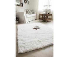 Luxor Living Shaggy Teppich Crema für Wohnzimmer, Schlafzimmer | Hochflor Langflor in Weiß oder Taupe, auch in rund, Farbe:Weiß, Größe:160 x 230 cm