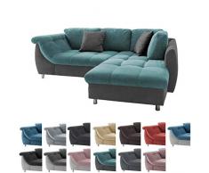 lifestyle4living Ecksofa in Petrol und Anthrazit mit Schlaffunktion | Eckcouch Eckgarnitur Polsterecke Sofa | Moderne Wohnlandschaft mit Rückenkissen und Zierkissen