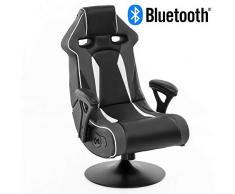Wohnling® Soundchair Specter II in Grau-Schwarz-Weiß Bluetooth | Racing Musiksessel mit eingebauten Lautsprechern | Multimediasessel für Gamer | 1.1 Soundsystem - Subwoofer | Music Gaming Sessel