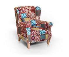 moebel-eins Willy Ohrensessel Wing-Chair Sessel Polstersessel Wohnzimmersessel Relaxsessel/Patchwork Bunt