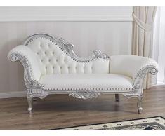 SIMONE GUARRACINO LUXURY DESIGN Recamiere Joana Moderner Barock Stil Chaiselongue-Sofa Blattsilber Kunstleder weiß Crystal Sw Knöpfe
