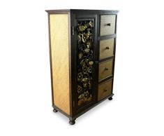 livasia sehr großer Rattanschrank mit eleganter Schnitzerei, Schrank aus Holz und Rattan, Rattankommode (Nr.32)