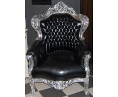 Casa Padrino Barock Sessel King Schwarz/Silber Lederoptik