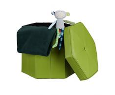 Relaxdays Faltbarer Sitzhocker sechseckig mit Stauraum und Deckel zum Abnehmen HBT: 38 x 42 x 42 cm Sitzwürfel aus Kunstleder Hocker zum Falten und Verstauen Sitzbank und Sitzgelegenheit, grün