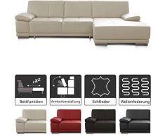 CAVADORE Schlafsofa Corianne in echtem Leder / Eckcouch mit Bettfunktion und beidseitiger Armteilverstellung / 282 x 80 x 162 / Echtleder, weiß